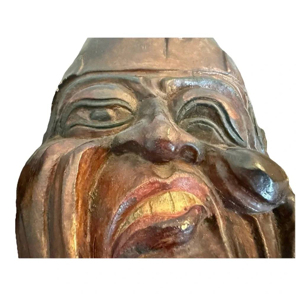 Vintage Large Hand Carved Wooden Face Mask Irony Smile Comedy 14.5